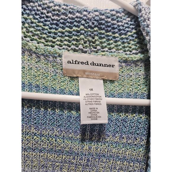 NWT Alfred Dunner Seafoan Teal Green Blue Stripe Sweater Cardigan Size 1X - Picture 2 of 6